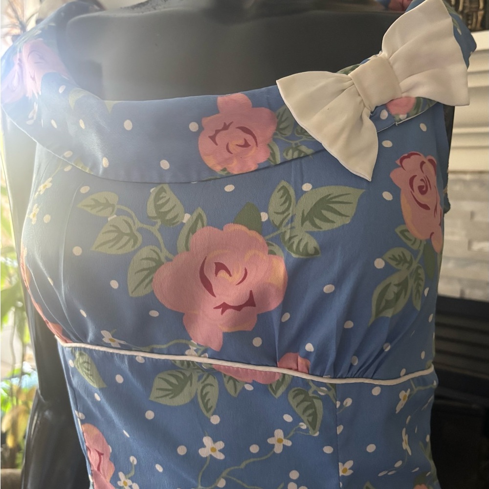 Hell Bunny Blue Dress with Pink Floral Design